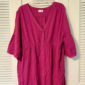 Pact Coastal Organic Cotton Double Gauze Button Front Tiered Long Dress